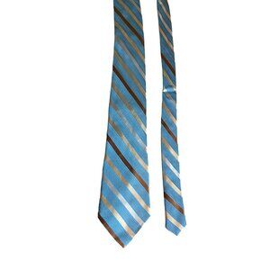 Claiborne Mens Silk Neck Tie Blue Striped Brown Beige Preppy Dad Gift Corpcore